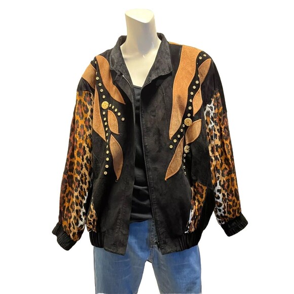 Vintage 80s LILLIE RUBIN Glam Suede Leather Short Jacket Size Large - Picture 1 of 9